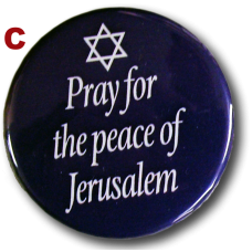 Button, "Pray for the Peace of Jerusalem," Pro-Israel, Four (4)